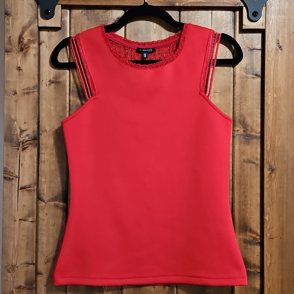 Dynamite Cherry Red Lace Racerback Tank Top Size S